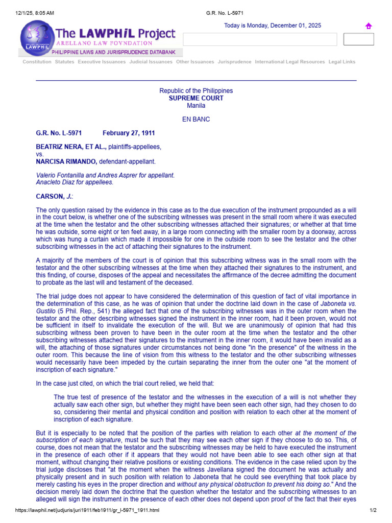 Nera v. Rimando, 18 Phil. 450 | PDF | Appeal | Will And Testament