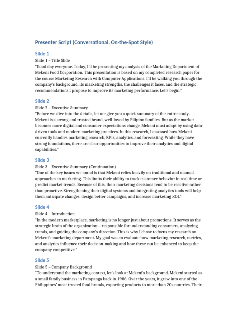 Mekeni Presenter Script Conversational | PDF | Analytics | Marketing