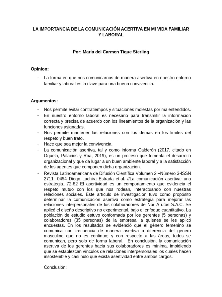 La Importancia de La Comunicacion Acertiva en Mi Vida Familiar y ...