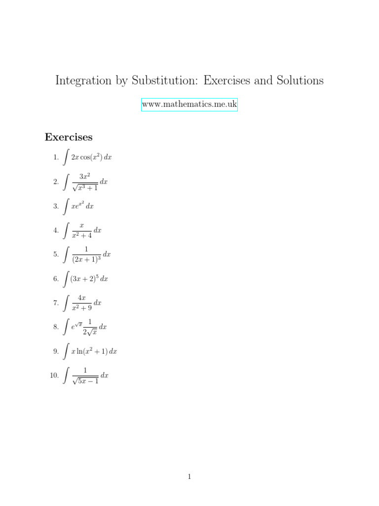 Integration by Substitution Exercises and Solutions | PDF | Chess ...