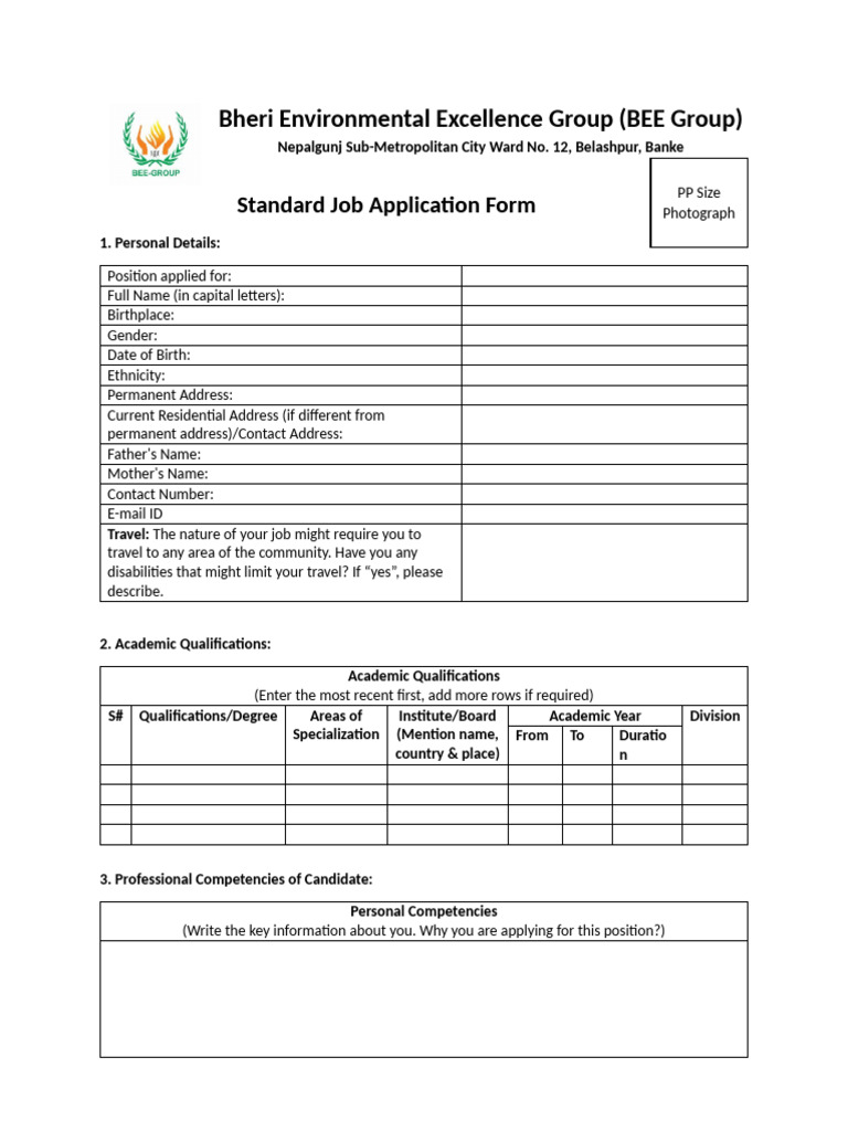 BEE Group Application Form | PDF