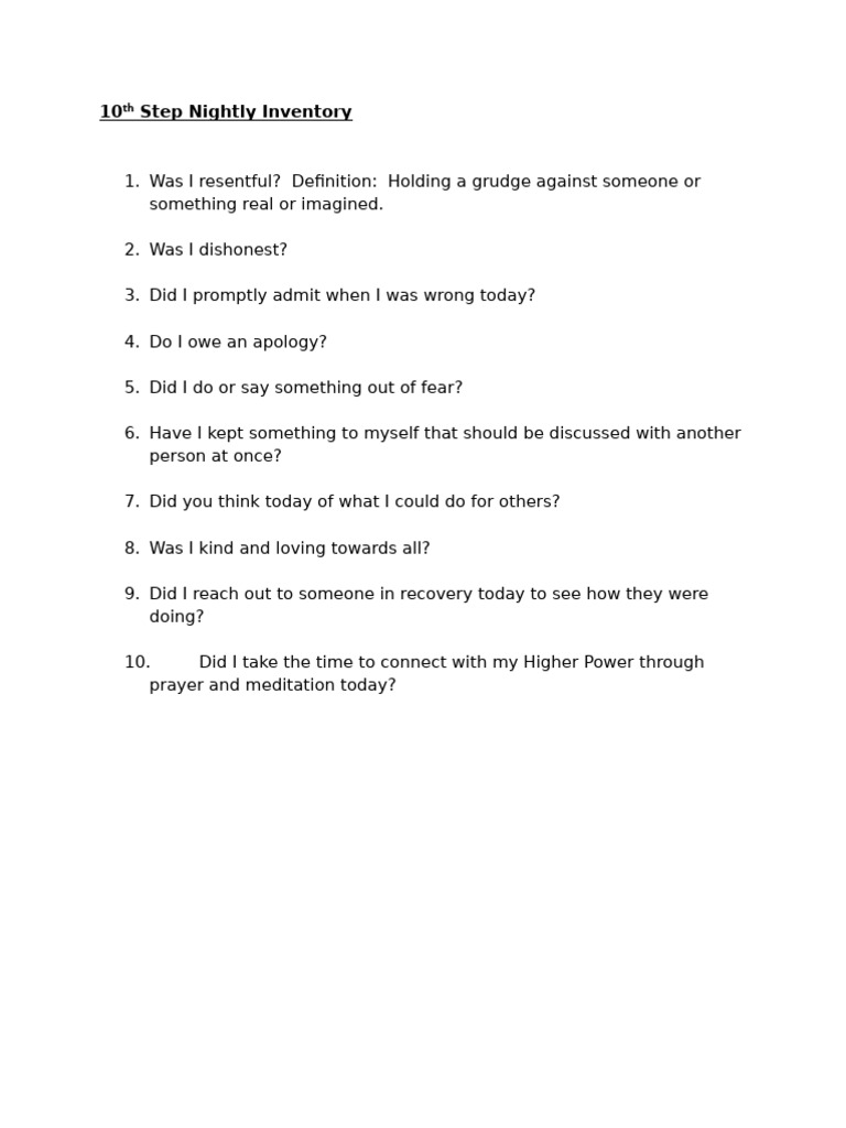 10th Step Nightly Inventory | PDF