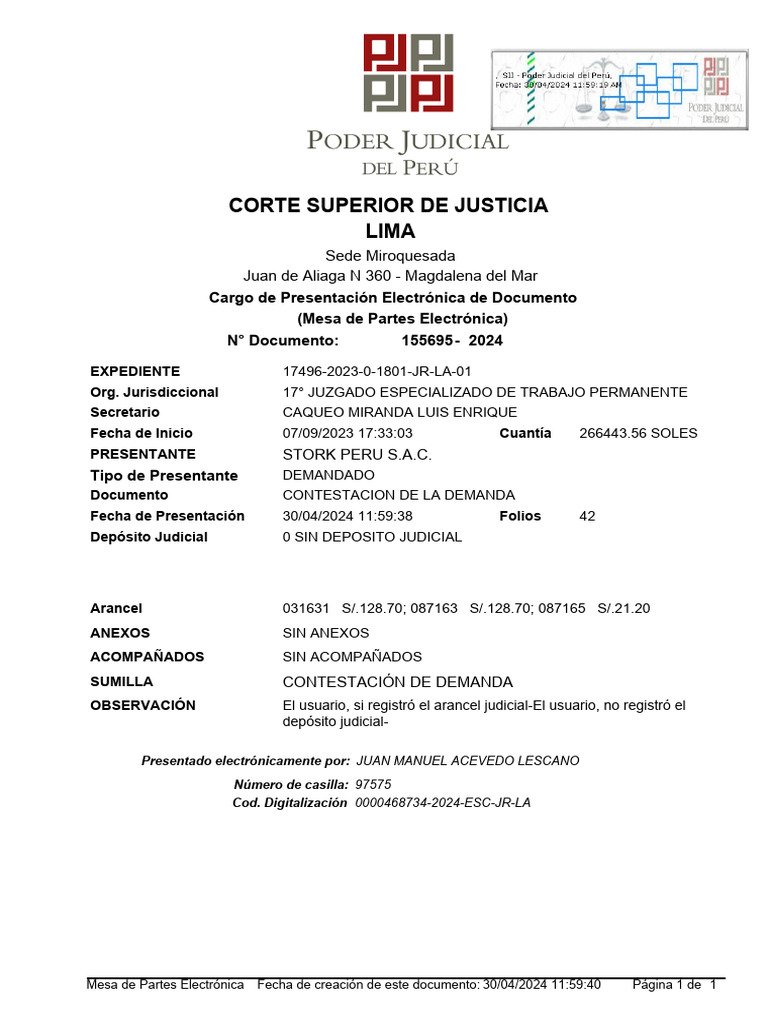 17496-2023-Gastelo Gastelo-Contestacion | PDF | Outsourcing | Estatuto ...
