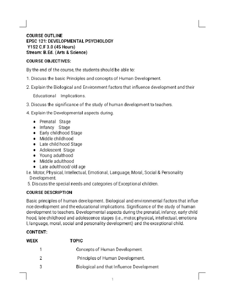 Epsc 121 Developmental Psychology Notes 2018 Notes-1-1 Phoenix | PDF