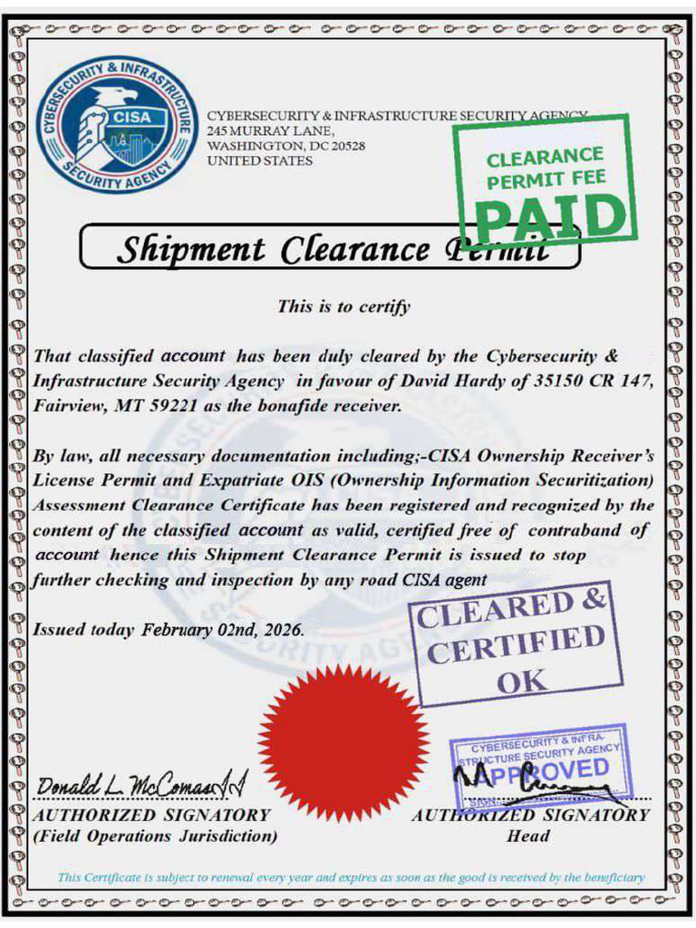 Shipment Clearance Permit | PDF