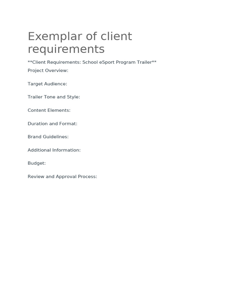 Exemplar of Client Requirements | PDF