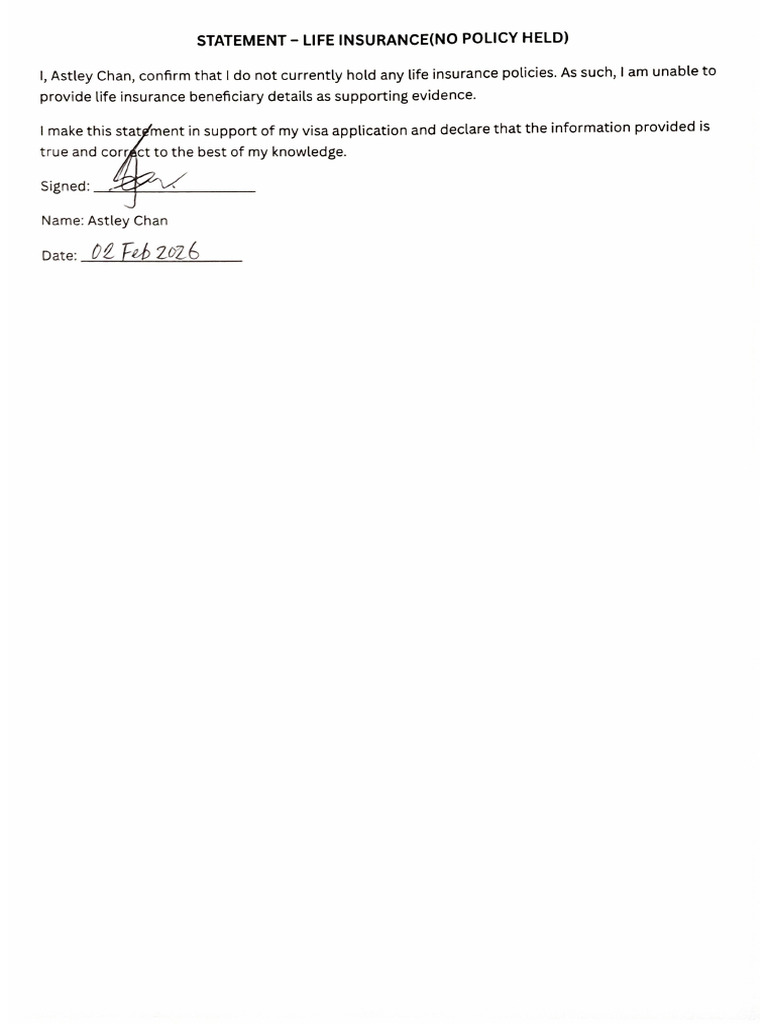 Life Insurance Statement - Astley | PDF