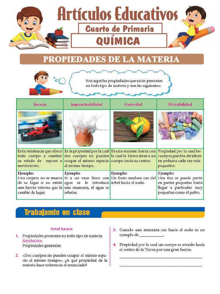 Propiedades de La Materia para Cuarto de Primaria | PDF