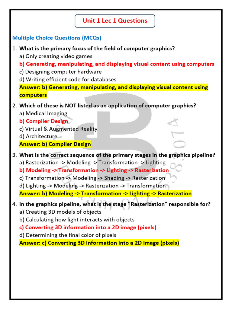 CG Questions (Unit 1 To Unit 8) | PDF | Rendering (Computer Graphics ...
