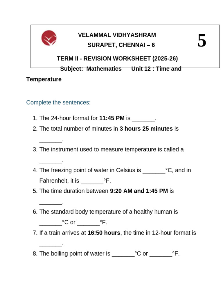 gr5 Time and Temperature Worksheet-1 | PDF | Fahrenheit | Thermodynamics