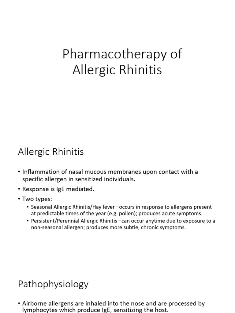 Pharmacotherapy of Allergic Rhinitis | PDF | Allergy | Allergen
