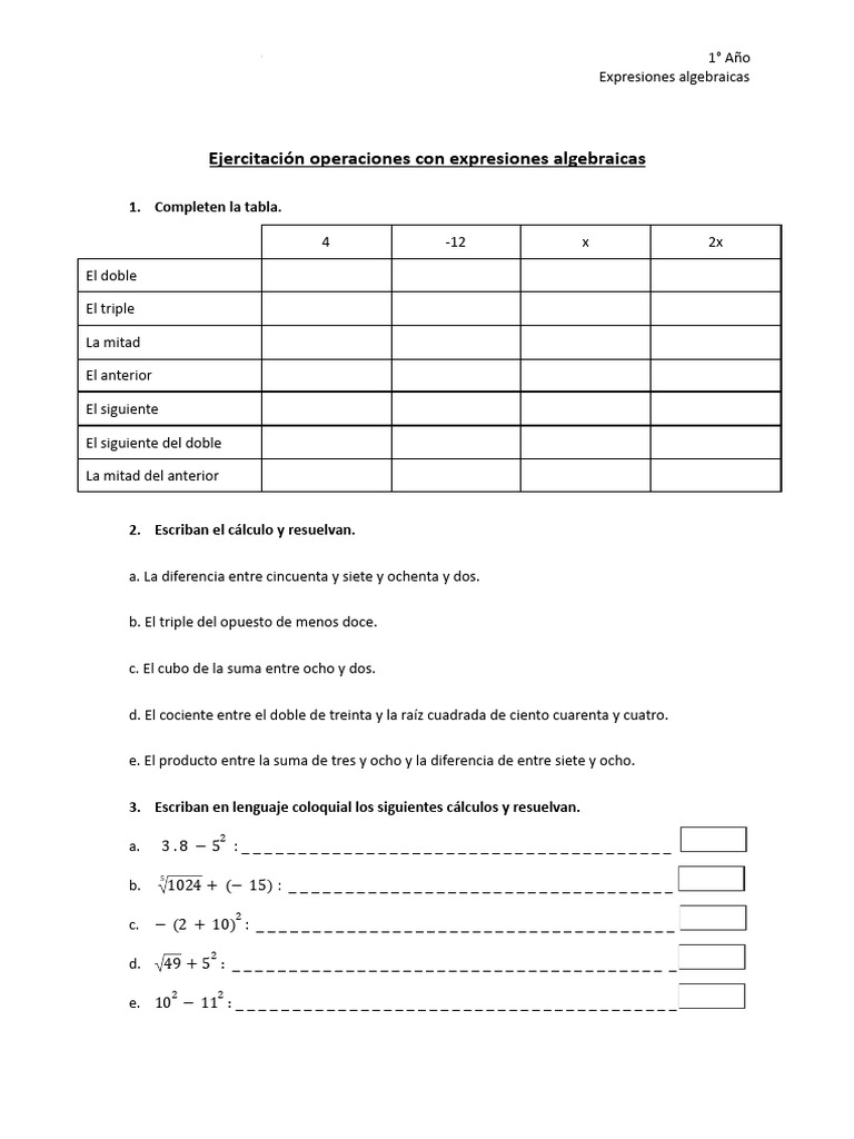 Gu-A 3 de Ejercicios - Operaciones Con Expresiones Algebraicas | PDF ...