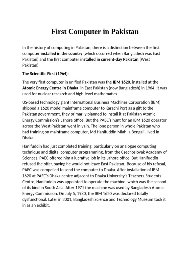 First Computer in Pakistan | PDF | Mainframe Computer | Pakistan
