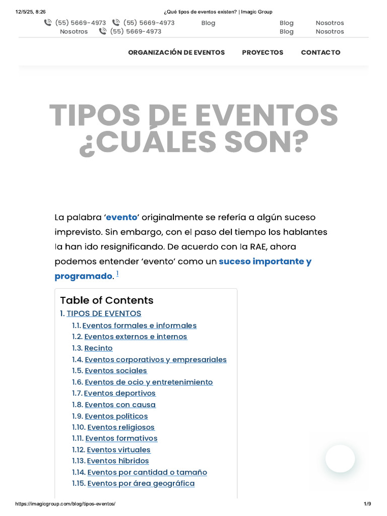 ¿Qué Tipos de Eventos Existen - Imagic Group | PDF