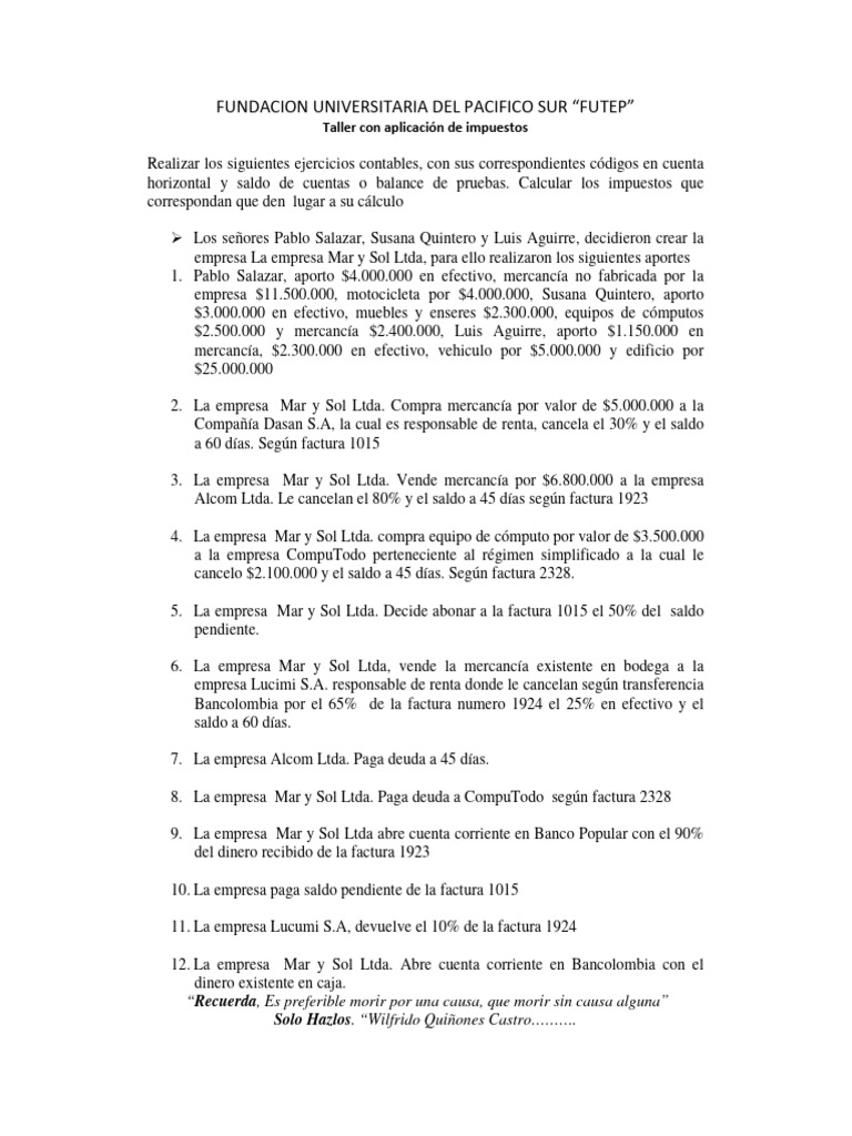 Taller 001 Con Impuestos | PDF | Economias | Dinero