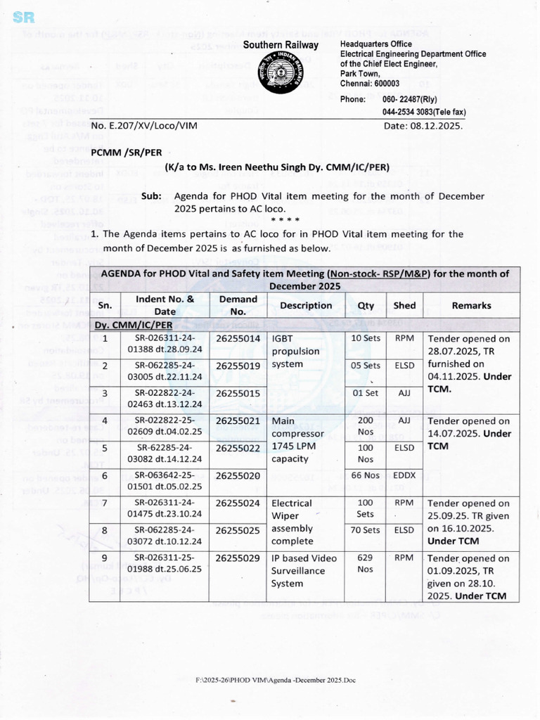 Agenda VIM PHOD December 2025 | PDF | Rolling Stock | Rail Transport
