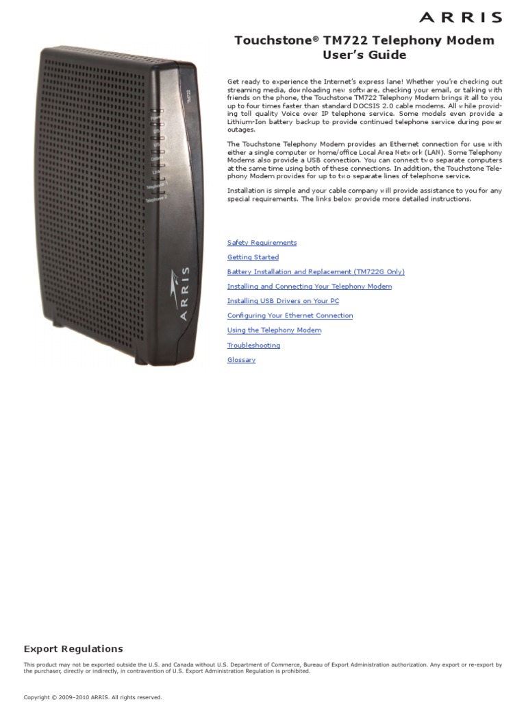 Arris TM722G User Guide Windows Vista Usb