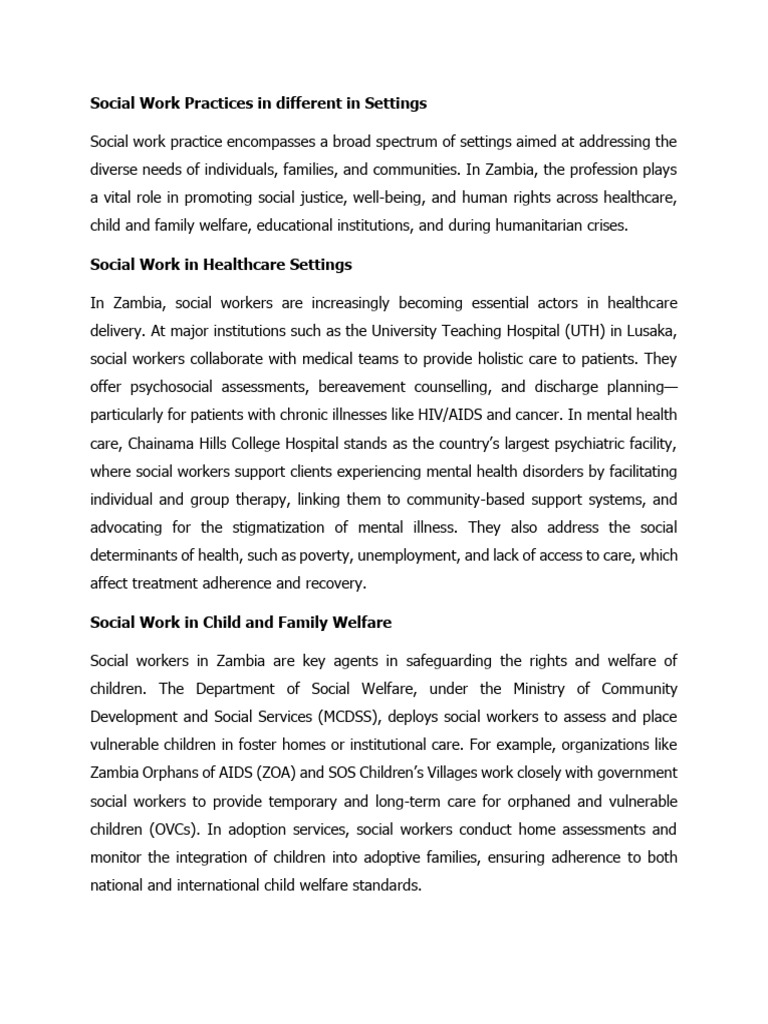 Social Work Practice in Defferent Settings | PDF | Social Work | Mental ...