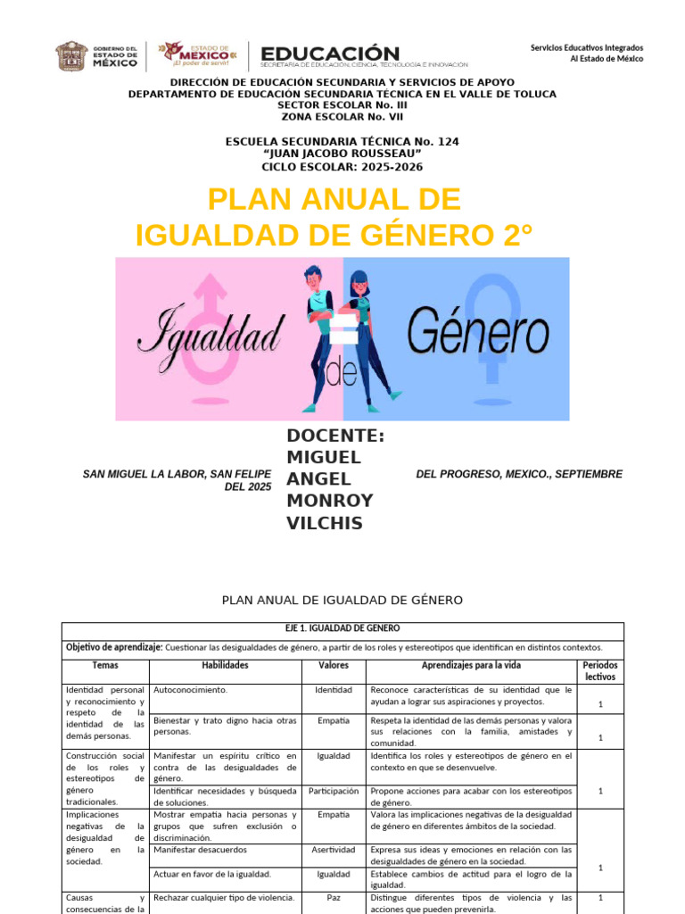 PLAN ANUAL IGUALDAD DE GENERO 2° | PDF | Estudios de género | Igualdad ...