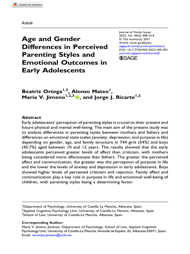 Ortega Et Al 2021 Age and Gender Differences in Perceived Parenting ...