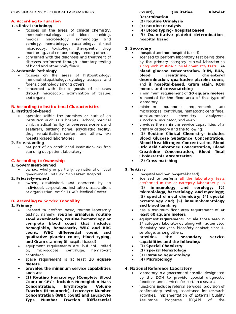 Classifications of Clinical Laboratories | PDF | Pathology | Medical ...
