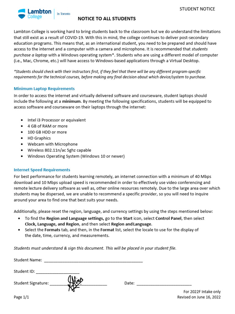 14.student Notice 2022F Sample | PDF | Laptop | Microsoft Windows