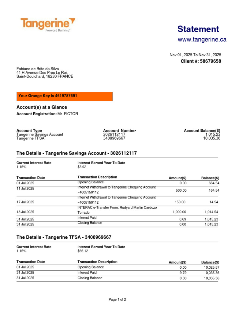 Tangerine EStatement PDF | PDF | Transaction Account | Savings Account