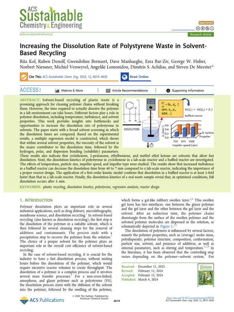 Increasing The Dissolution Rate of Polystyrene Waste in SolventBased ...