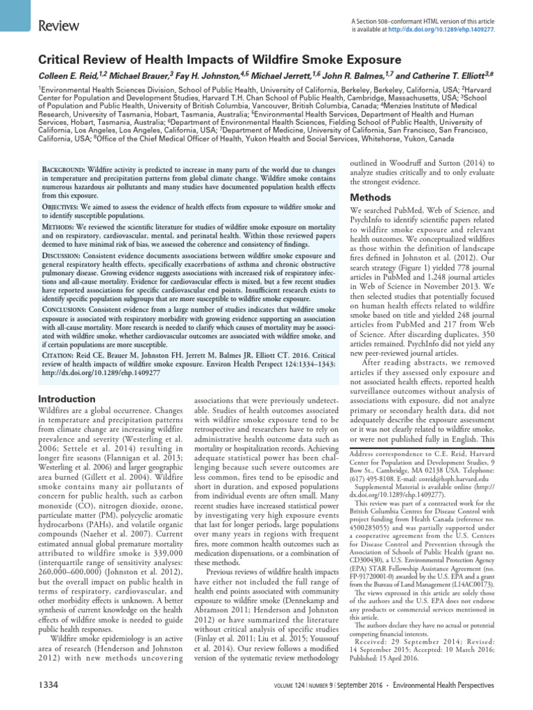 Critical Review of Health Impacts of Wildfire Smoke Exposure - 2016 ...