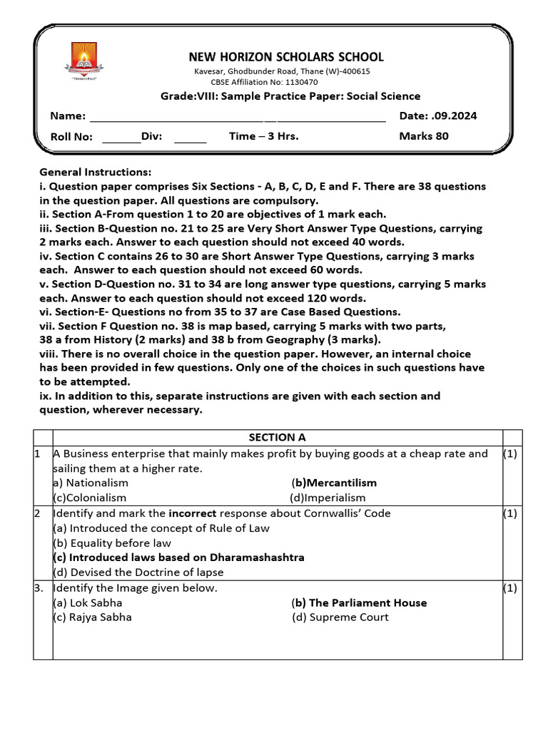 Grade 8 Term 1 Sample Practice Paper | PDF | Renewable Energy | Energy ...