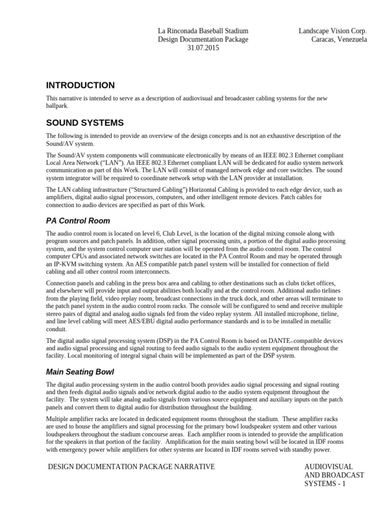 2016-01-21 Audio Visual and Bdcast Systems CD Narrative | PDF ...