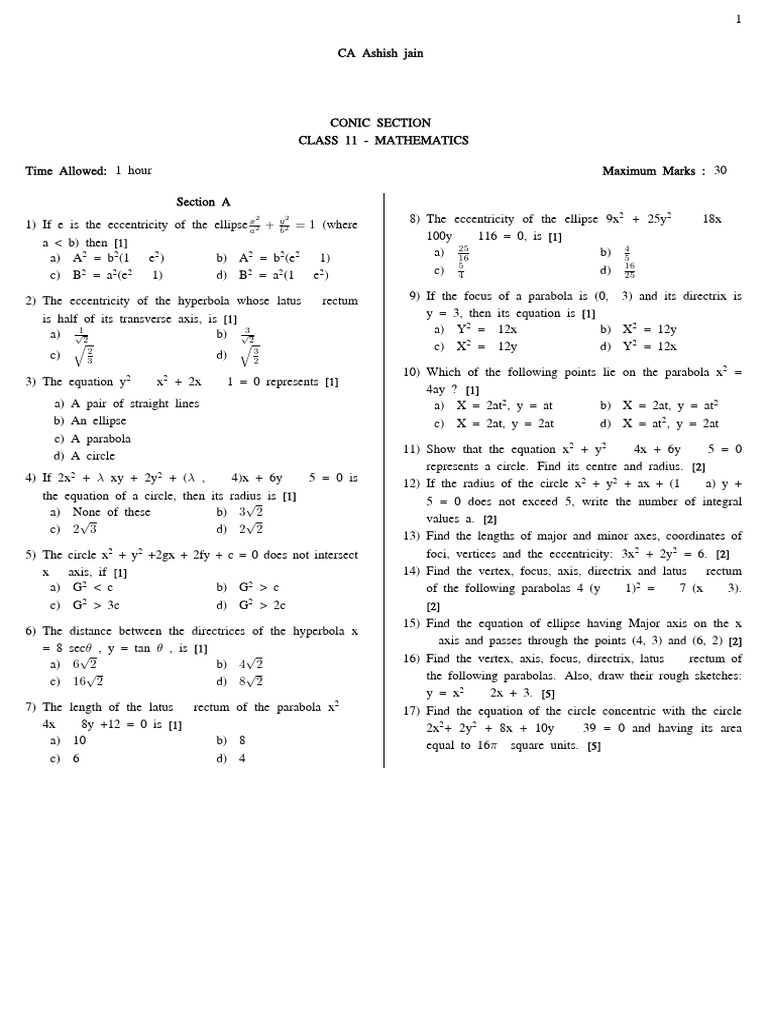 11 TH Mathematics Surprise Test | PDF | Ellipse | Differential Geometry