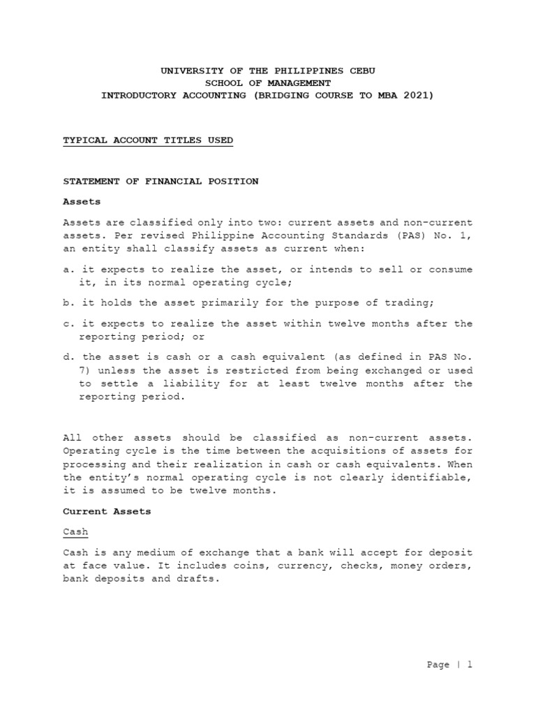 Account Titles in The Financial Statements | PDF | Expense | Money