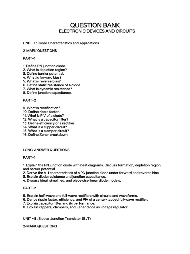Edc Questions For Sem | PDF | Bipolar Junction Transistor | Amplifier