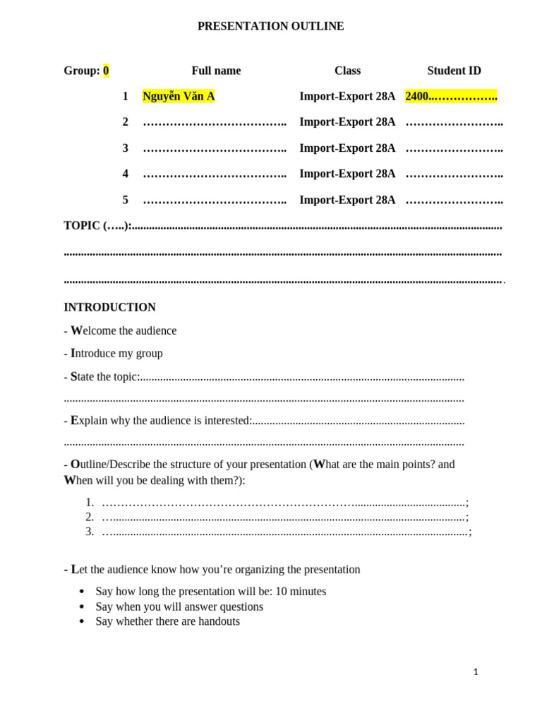 Presentation Outline For Midterm From v. Hà | PDF