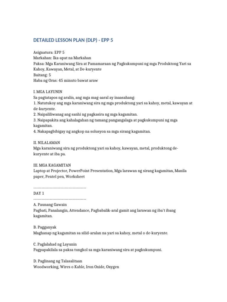 Detailed Lesson Plan EPP5 | PDF