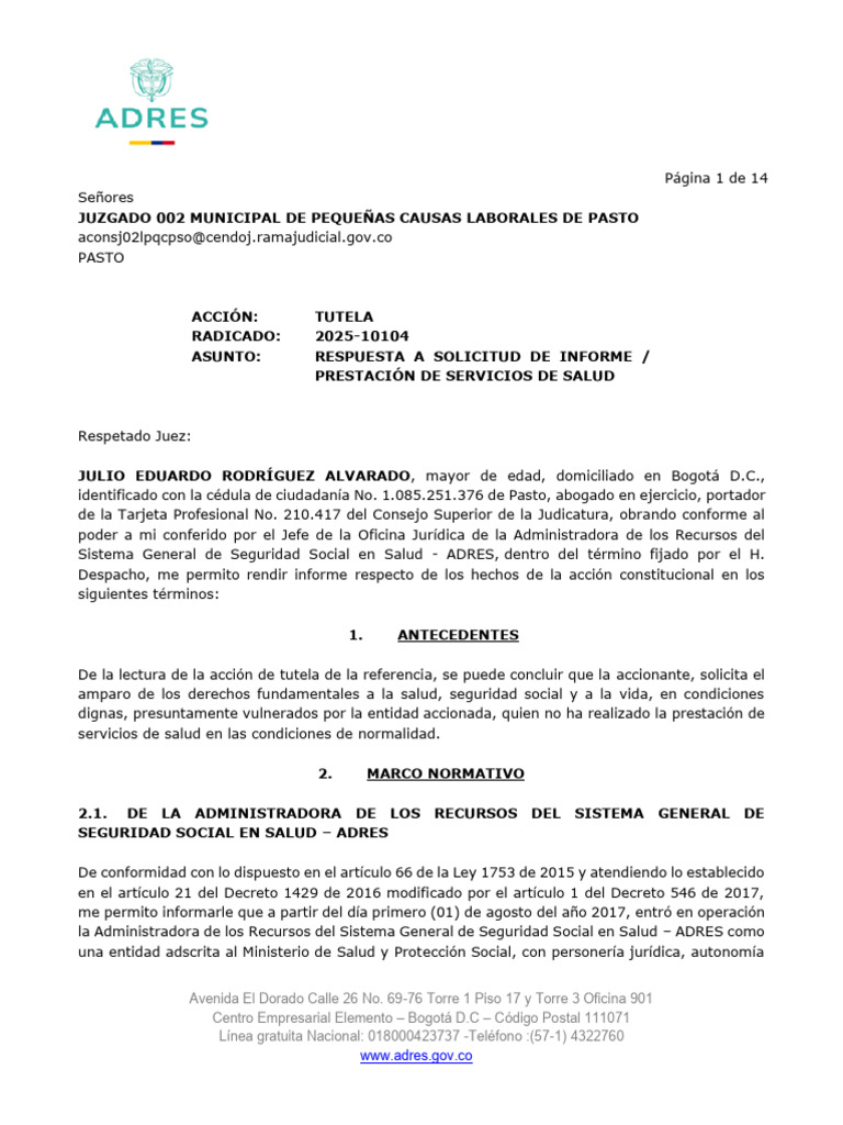 008 Contestacion Tutela | PDF | Dignidad | Justicia