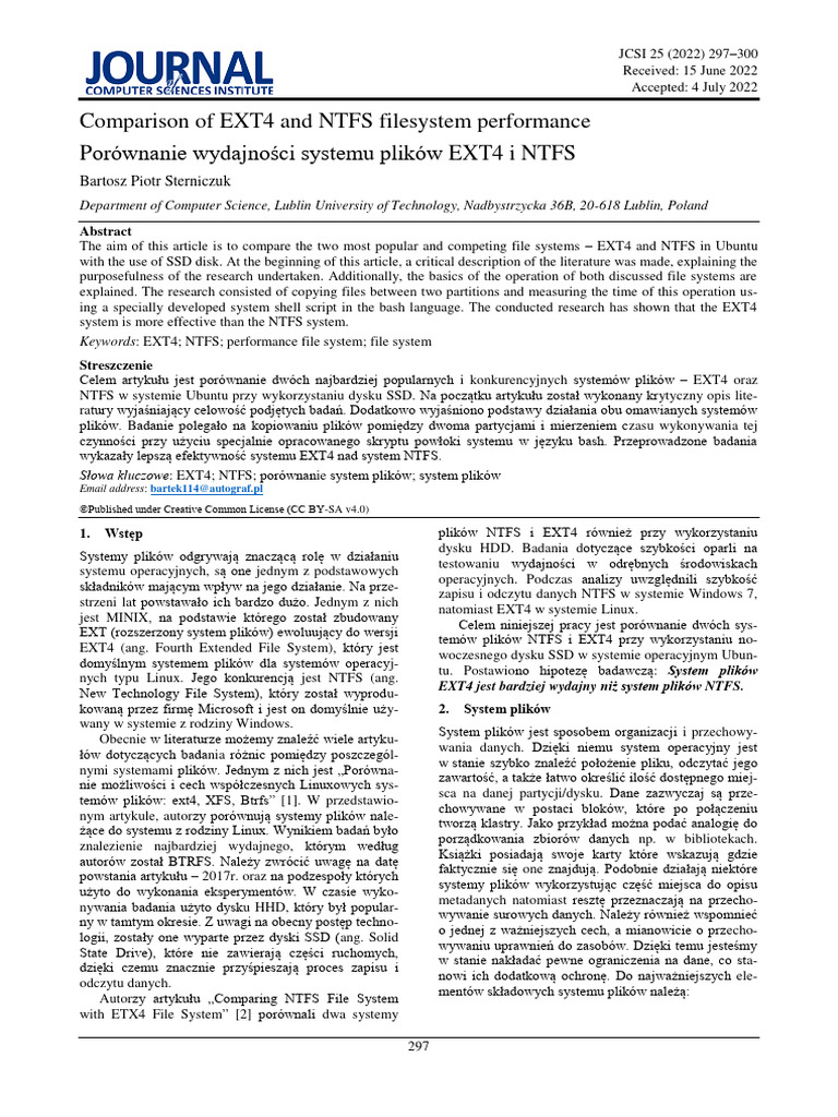 Comparison of EXT4 and NTFS Filesystem Performance | PDF