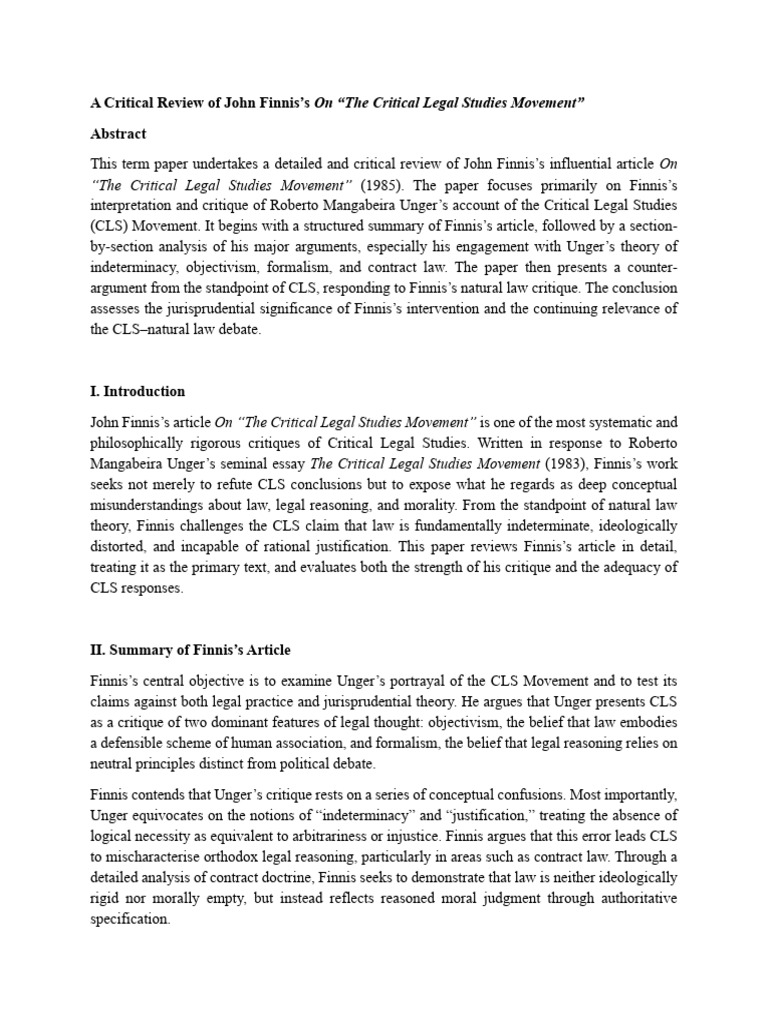 A Critical Review of John Finnis CLS | PDF | Jurisprudence | Reason