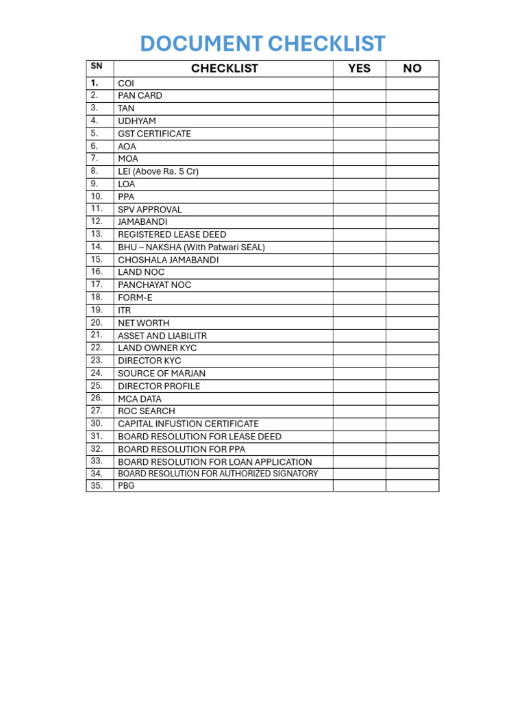 Document Checklist For Consumer | PDF