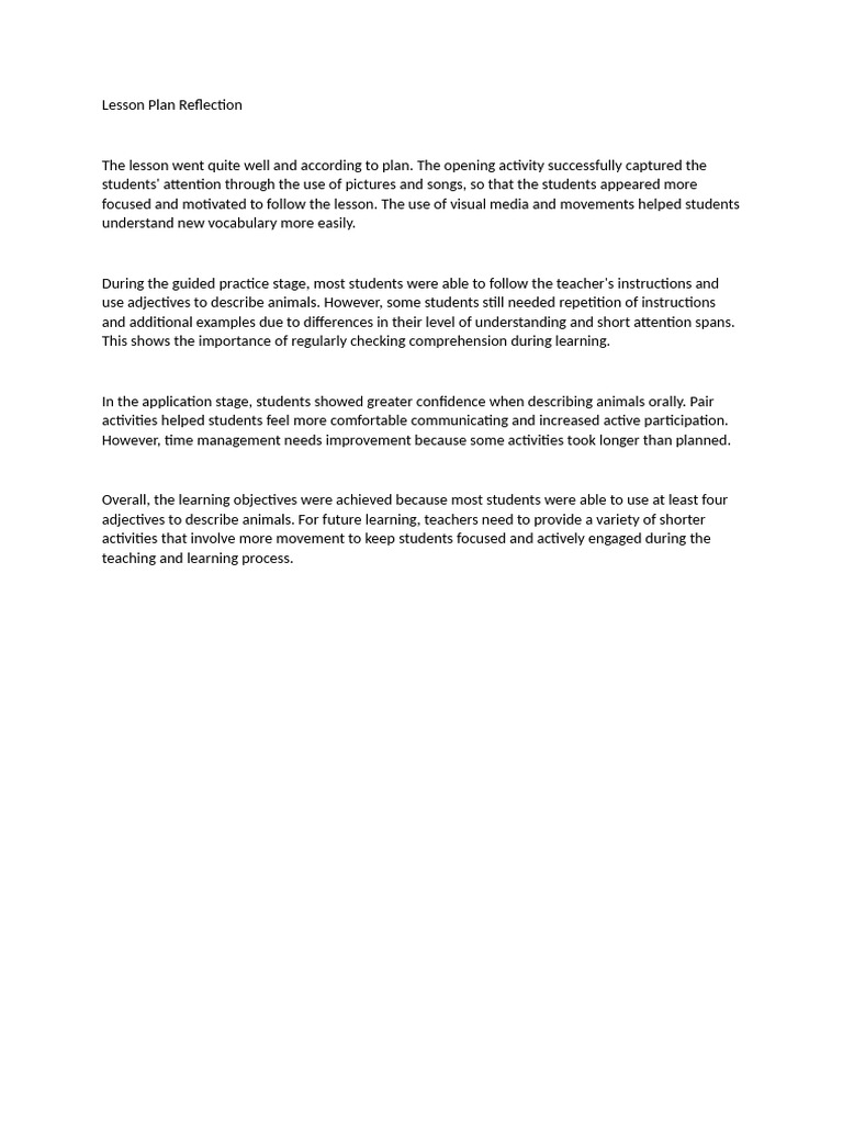 Lesson Plan Reflection | PDF