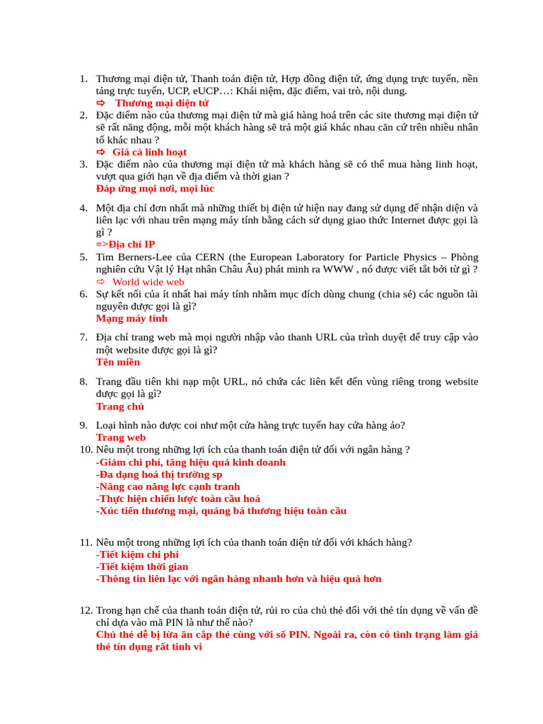 Ôn tập IS 381 Thương mại điện tử | PDF
