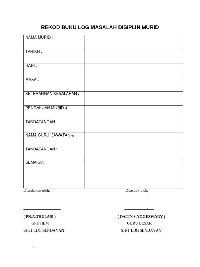 Buku Log Masalah Murid | PDF