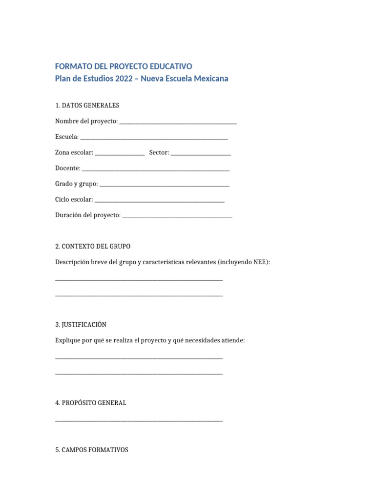 Formato Proyecto Plan2022 NEM | PDF | Plan de estudios | Aprendizaje