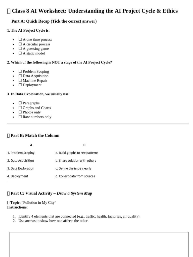 Class 8 AI Worksheet - 2025-26 | PDF | Artificial Intelligence ...