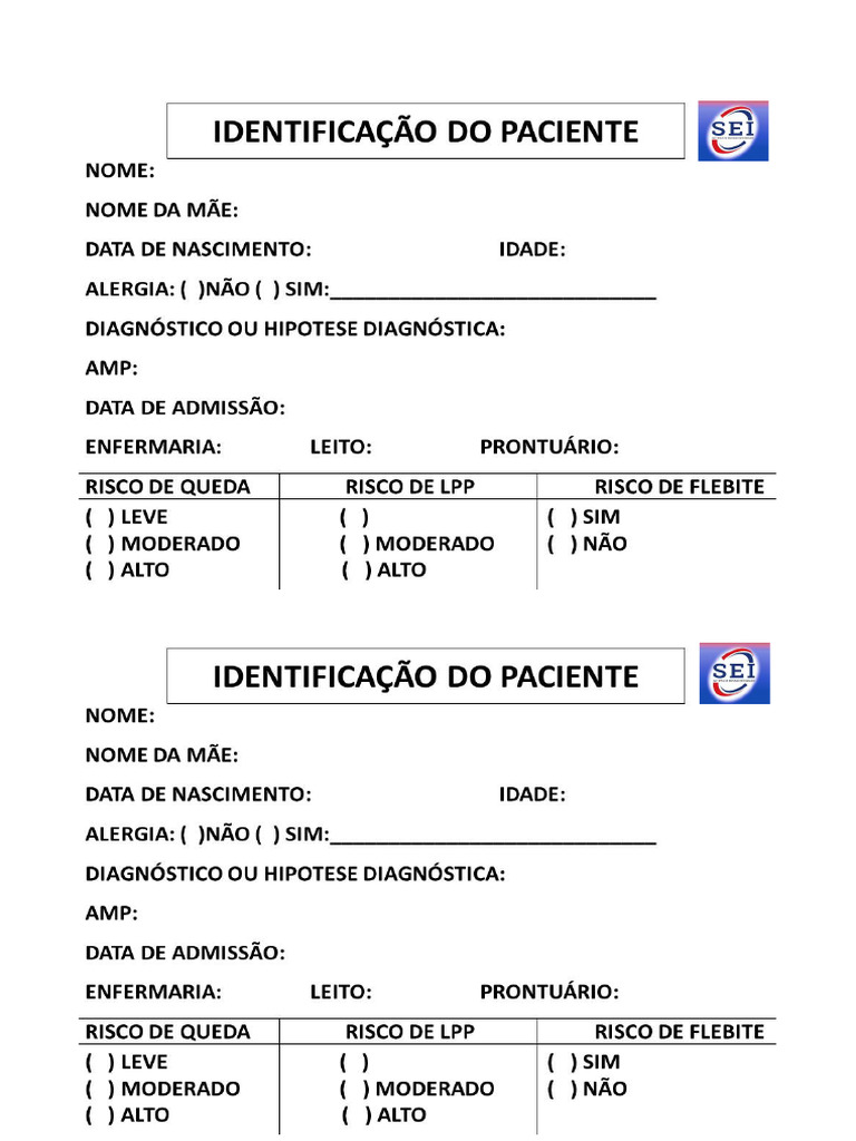 Placa de Ident. Do Paciente | PDF