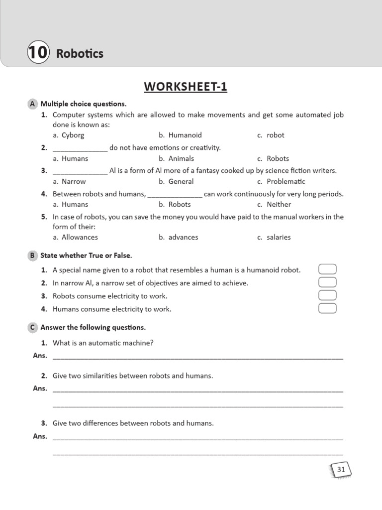 Class VII - Chapter 10 - Robotics | PDF | Robot | Robotics