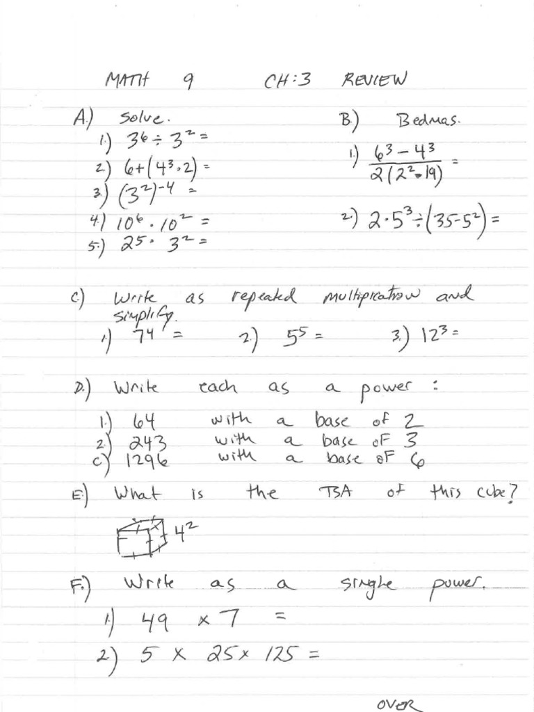 Chapter 3 Exponent Test Review | PDF