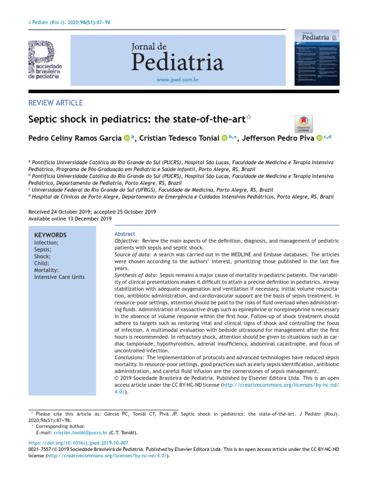 Septic shock in pediatrics the state-of-the-art | PDF | Sepsis | Shock ...