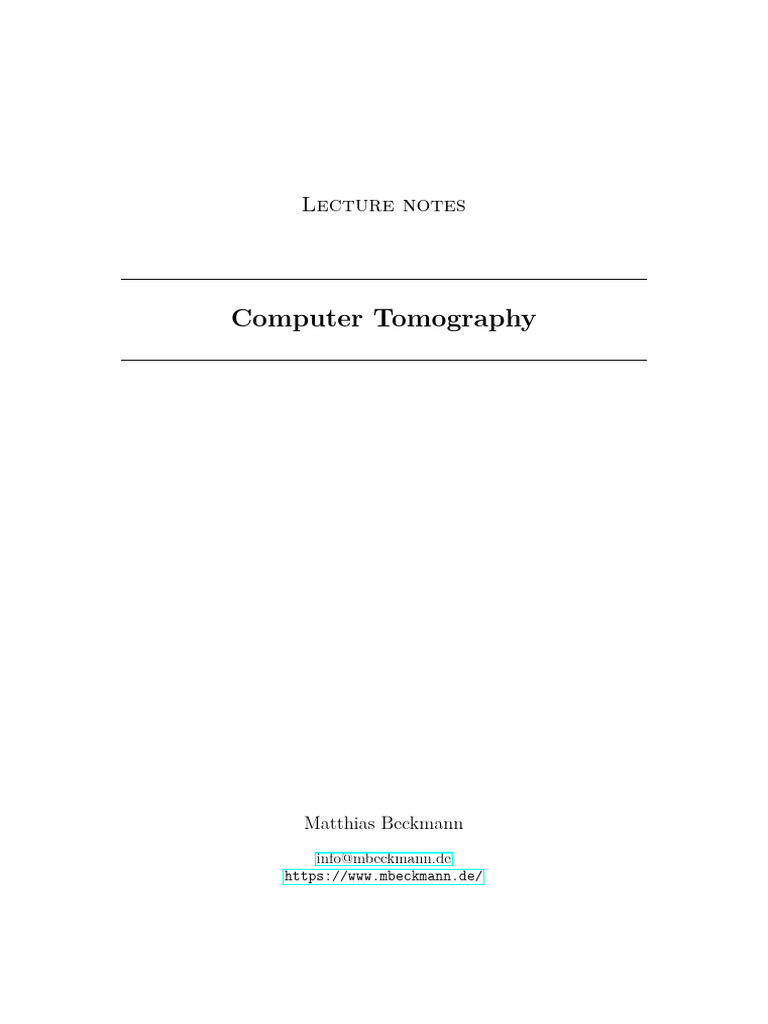 Computer Tomography: Lecture Notes | PDF | Ct Scan | X Ray